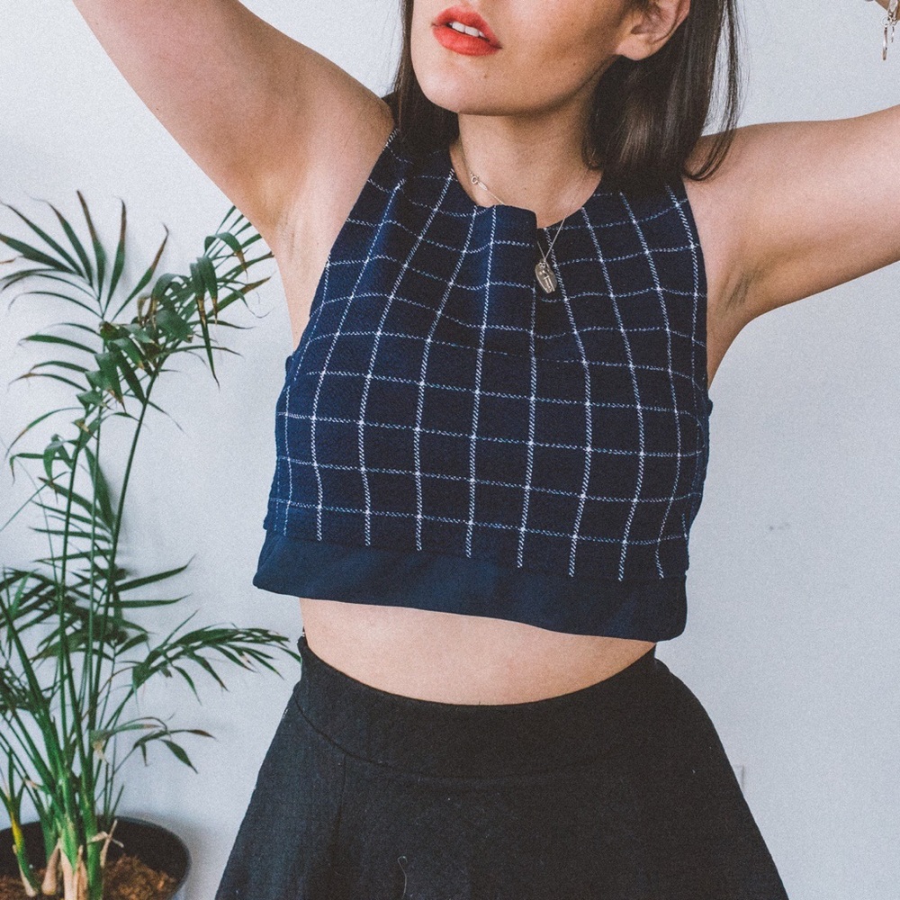5/$25 Urban Outfitters Navy Blue Plaid Crop Top